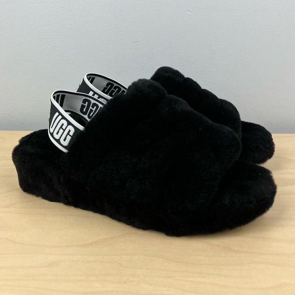 UGG Shoes - UGG Women’s Size 6.0 Fluff Yeah Shearling Slide Slippers Black Chunky